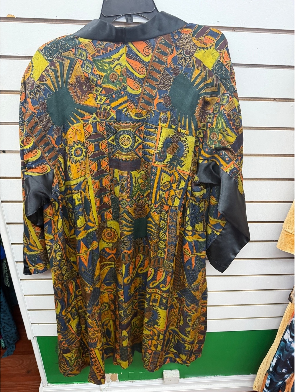 Khanga Vintage Abstract Tribal Print Long Duster Kimono Jacket XXL